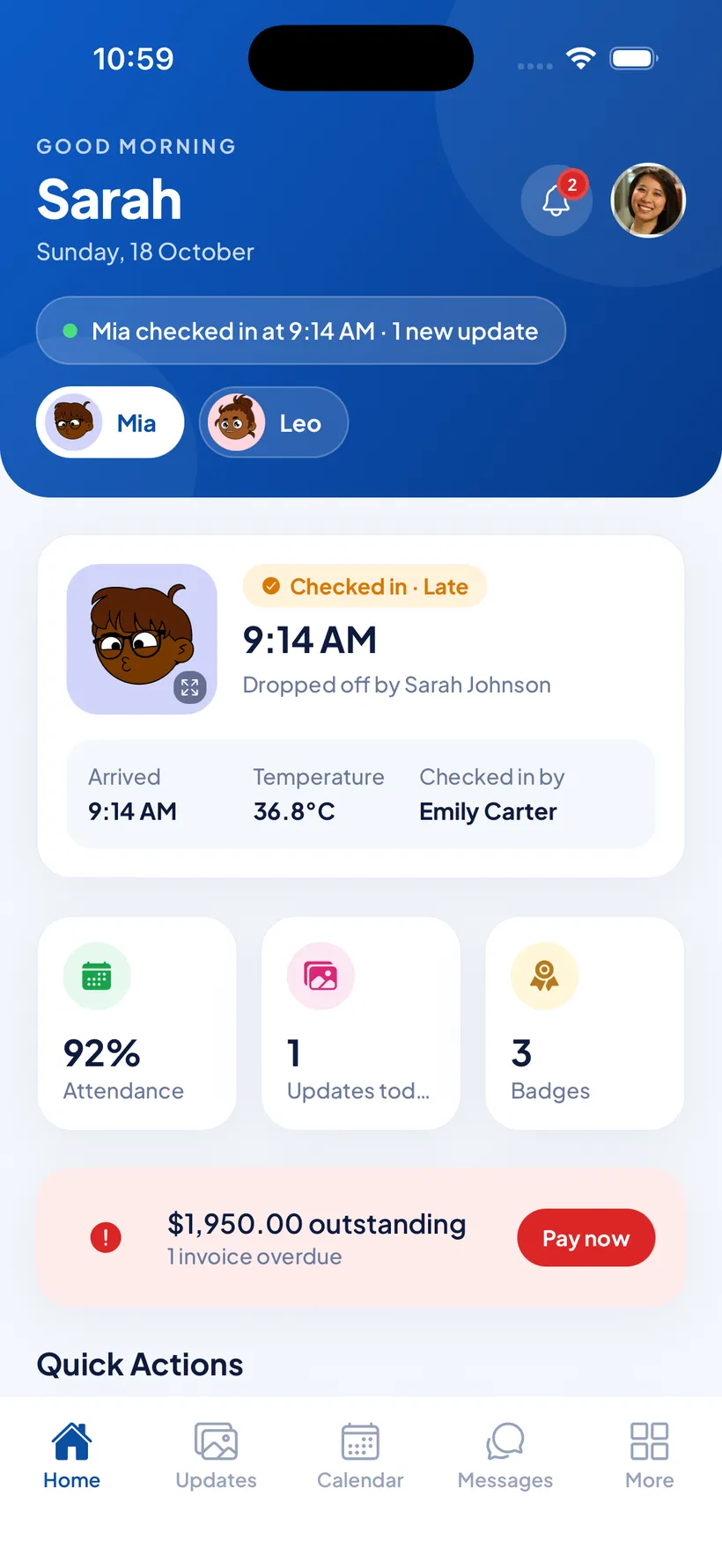 Parent app home